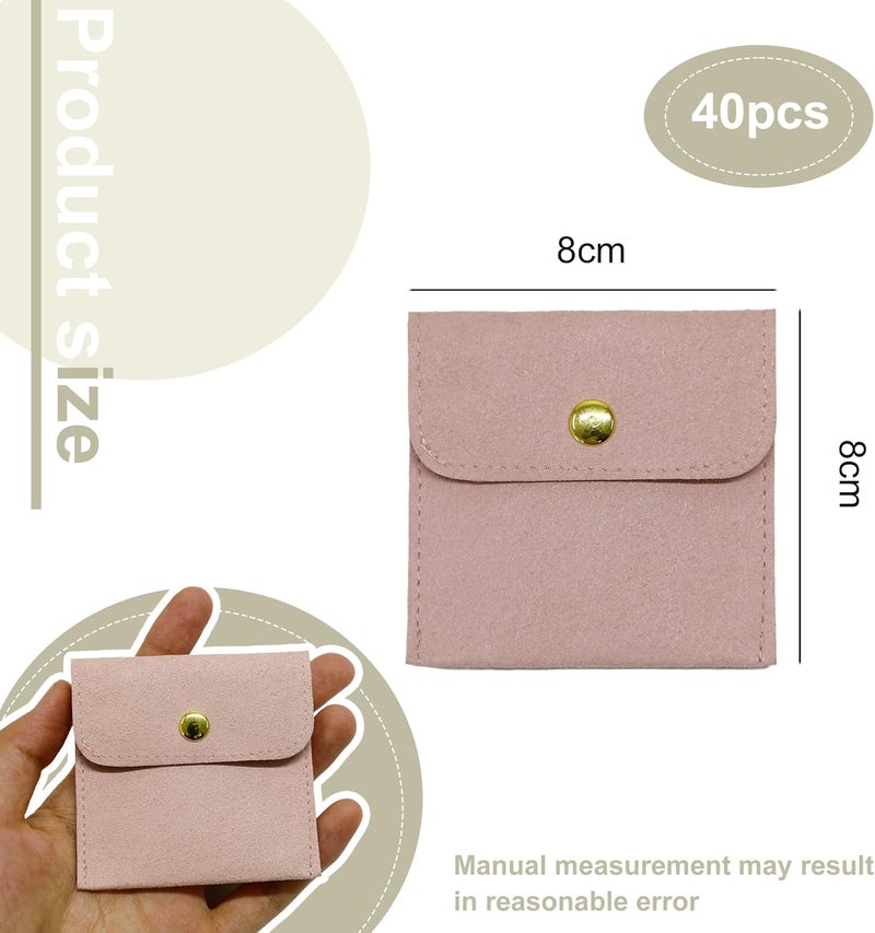 Handmade 40pcs Pink Microfiber Jewelry Pouch Button Bag 8 x 8cm, Jewelry Packaging Bag Luxury Small Favor Bags Jewelry Gift Bags for Earrings Necklaces Bracelet Ring - Image 2
